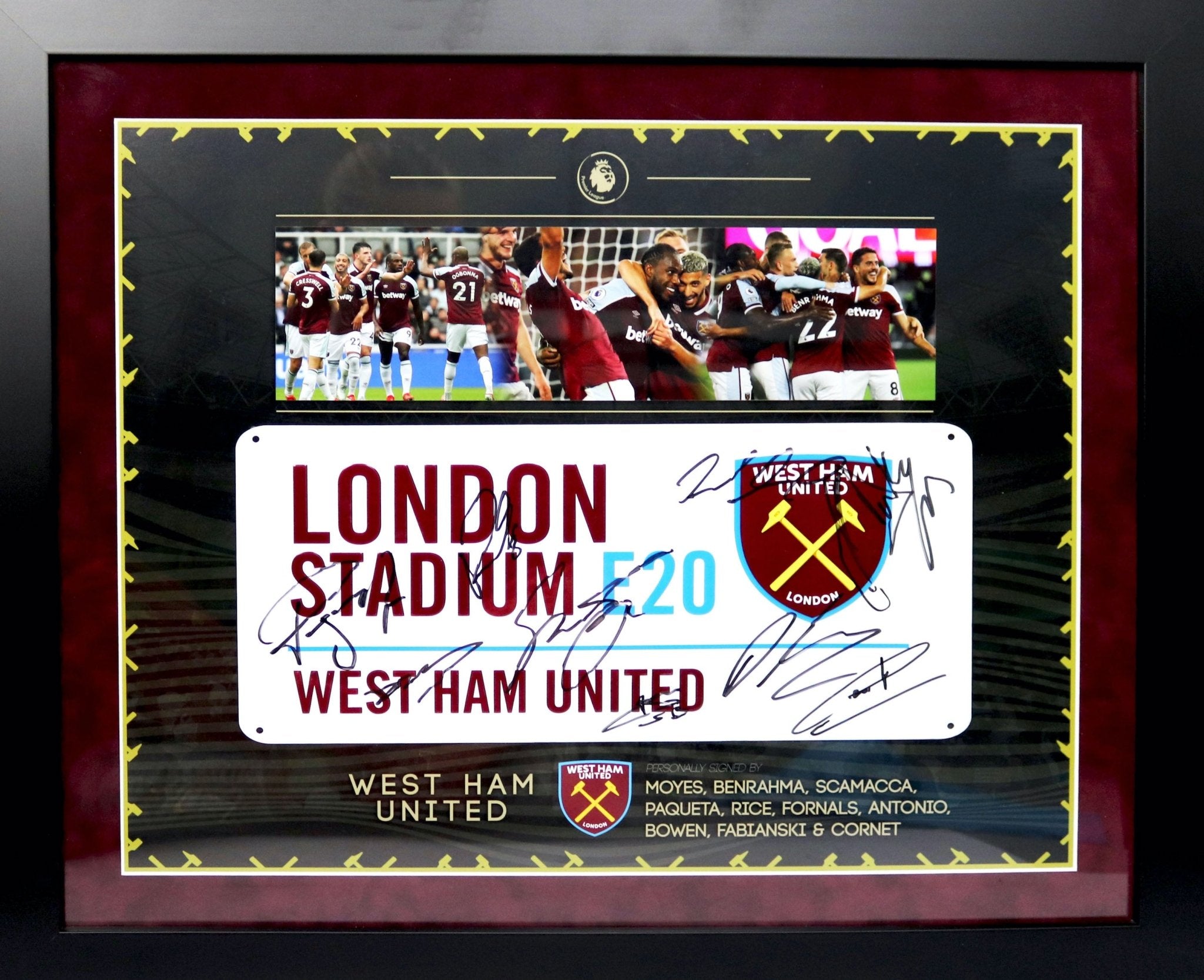 West Ham Signed Roadsign Framed Display - Memorabilia Framers Shop